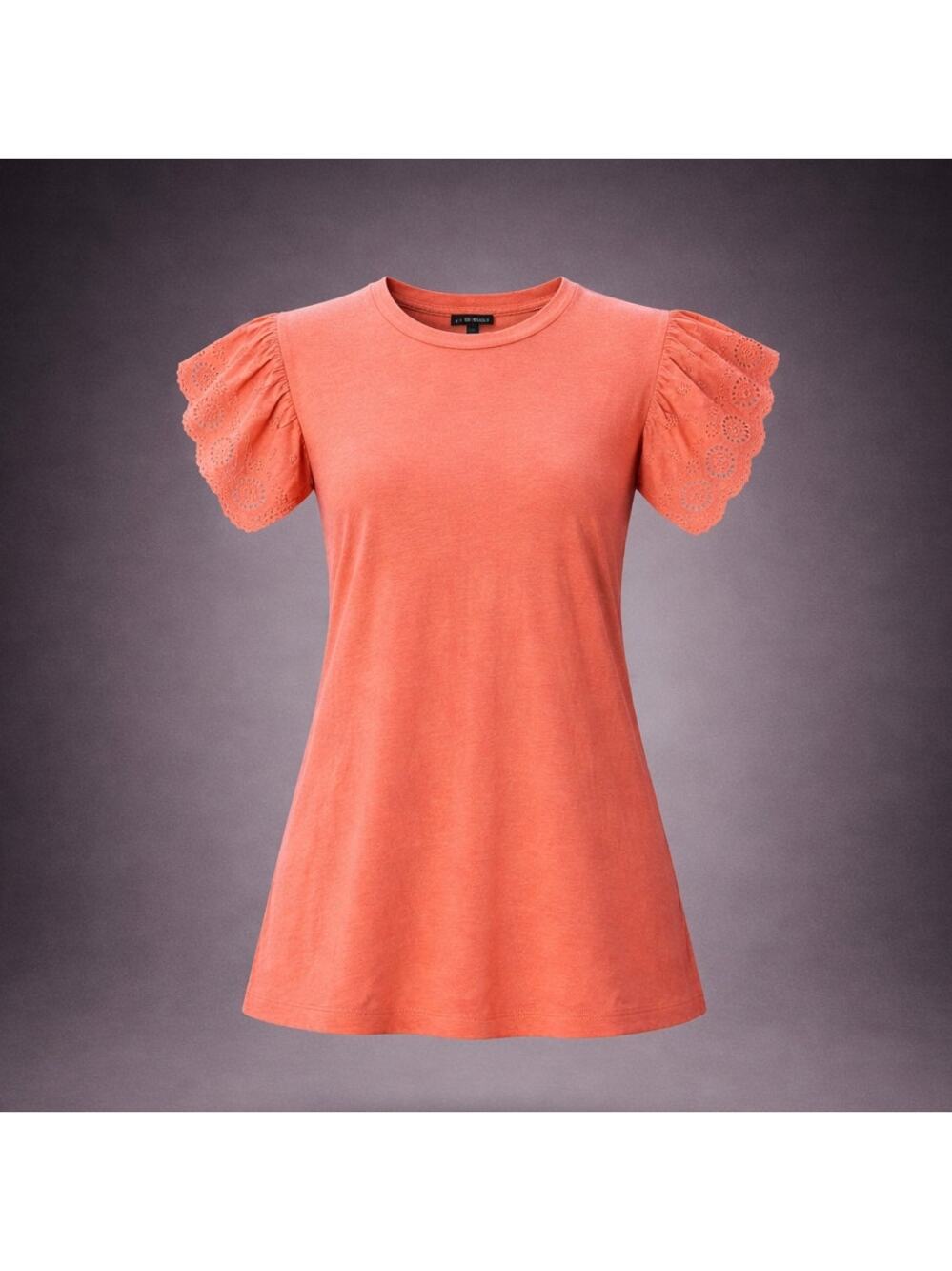 AS U WISH Coral Long Tunic Top XS Eyelet Lace Flutter Sleeve Short Sleeve